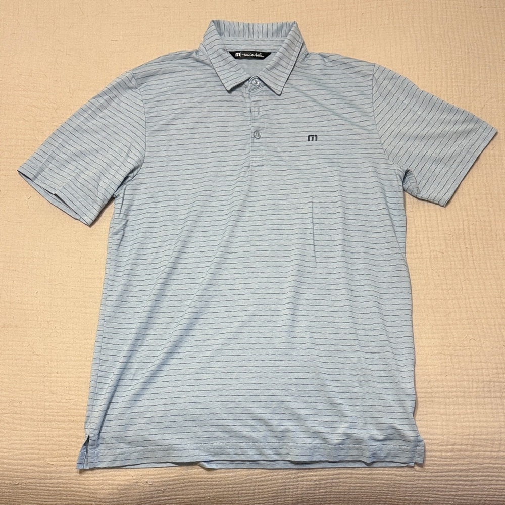 Travis Mathew Sky Blue Striped Polo Shirt